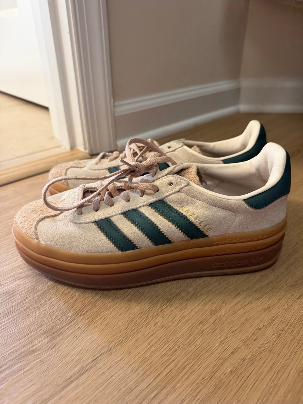 adidas Beige and Dark Green Platform Sneakers